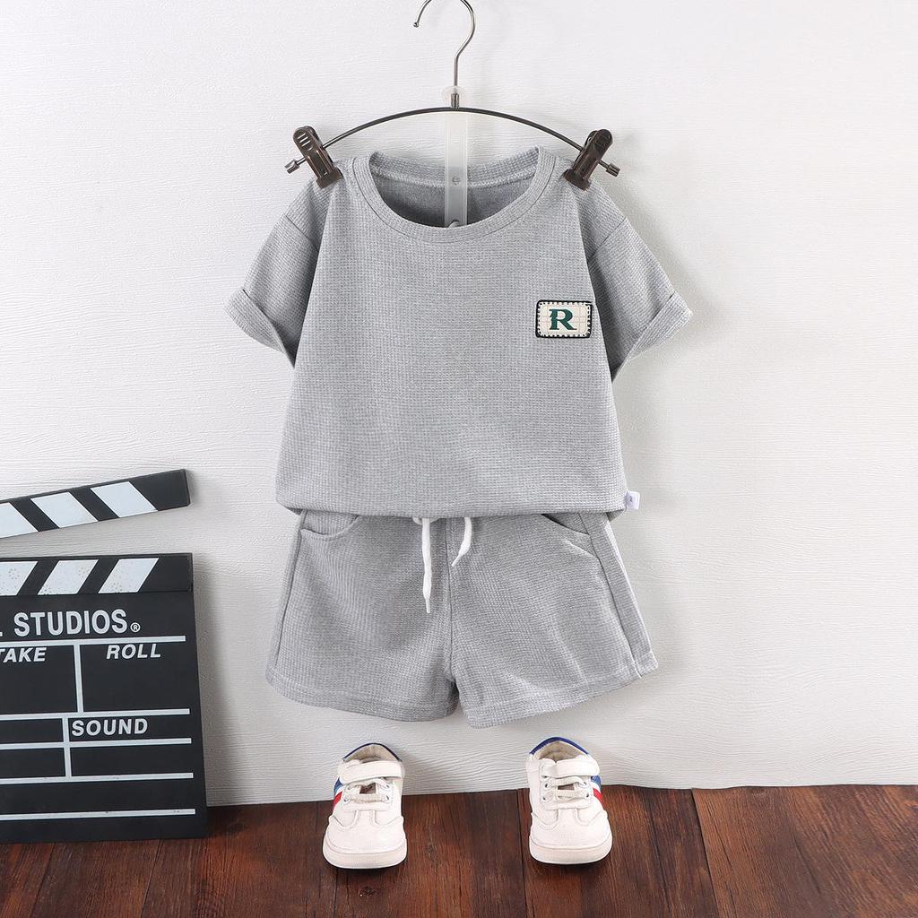 New Summer Kids' Short-Sleeved Korean Casual Two-Piece Set for Boys and Girls