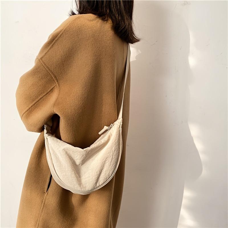 Casual Minimalist Crescent Zipper Shoulder Bag, All-Match Versatile Handbag For Daily Use, Sports Bag