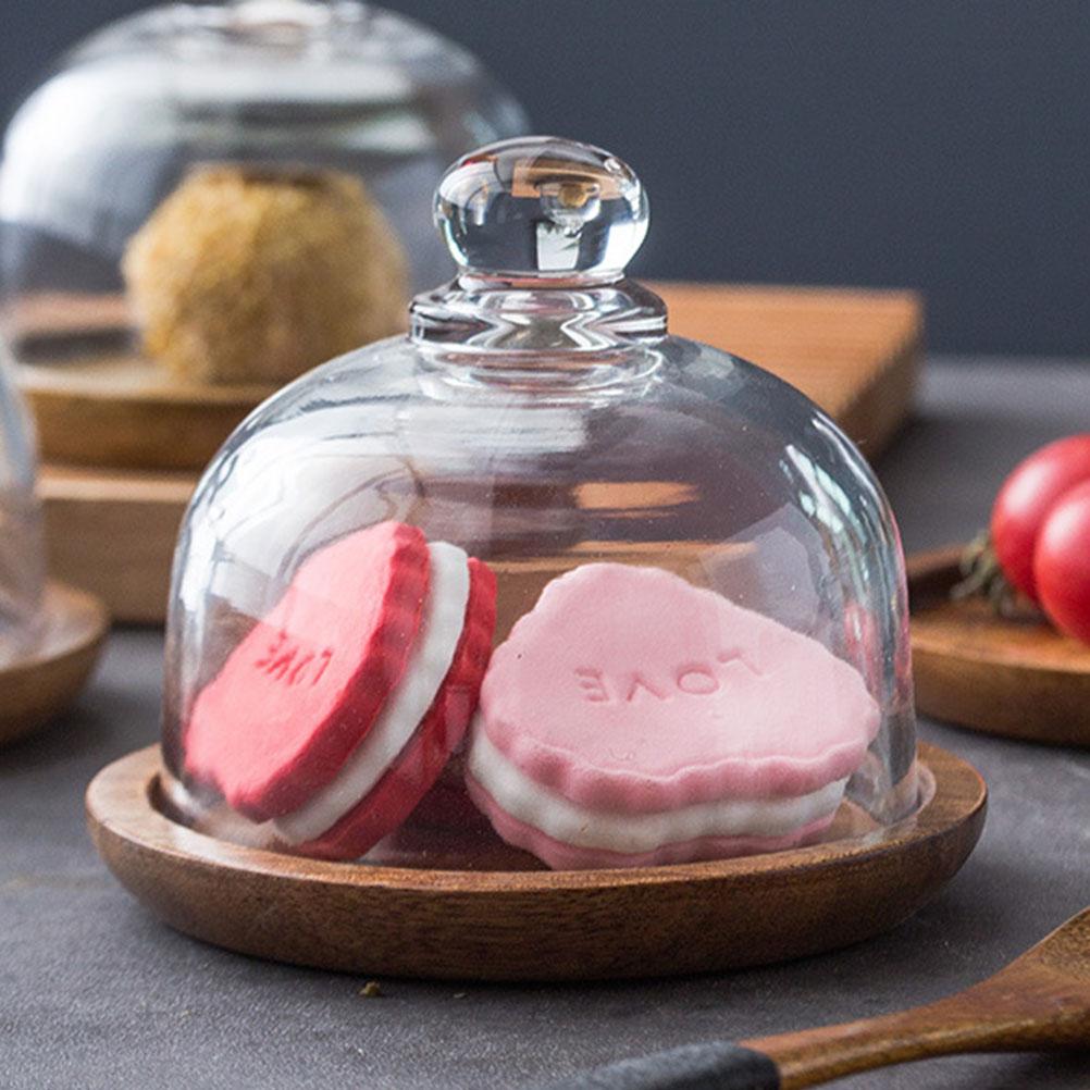 Display Shelves Glass Lid Tray Pastry Serving Cake Plate Server Wood Holder Food with Dome Mini Dessert Multi-use Base