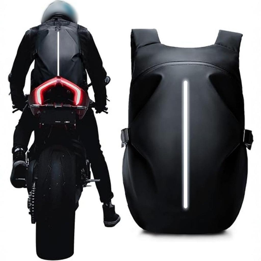 Motorcycle Helmet Backpack Rainproof Reflective Large Capacity Durable Nylon Backpack for Men Riding Travel Sports