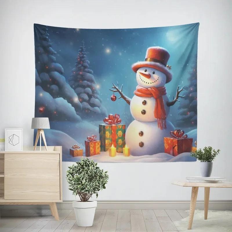 Christmas New Year Snowman Pattern Tapestry Living Room Sofa Home Decor Tapestry