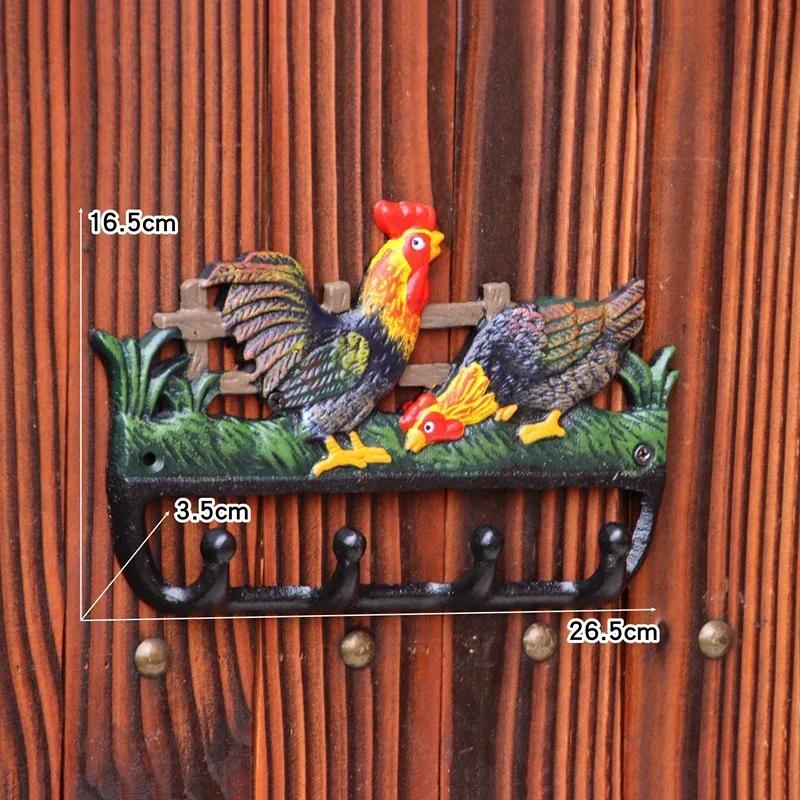 

Retro Cast Iron Color Painting Decorative Hooks Duck Cock Pattern Wall Mounted Hook Clothes Hat Key Storage Metal Hooks