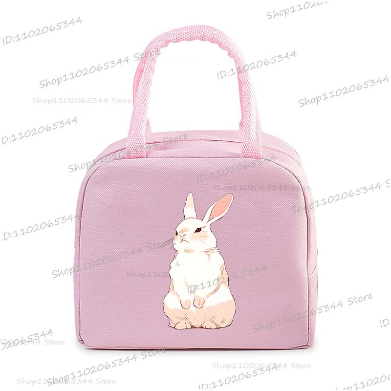 Cartoon Rabbit Series Print Portable Lunch Bag Women Kids Food Thermal Box Multi-function Office Bento Insulated Bunny Handbag