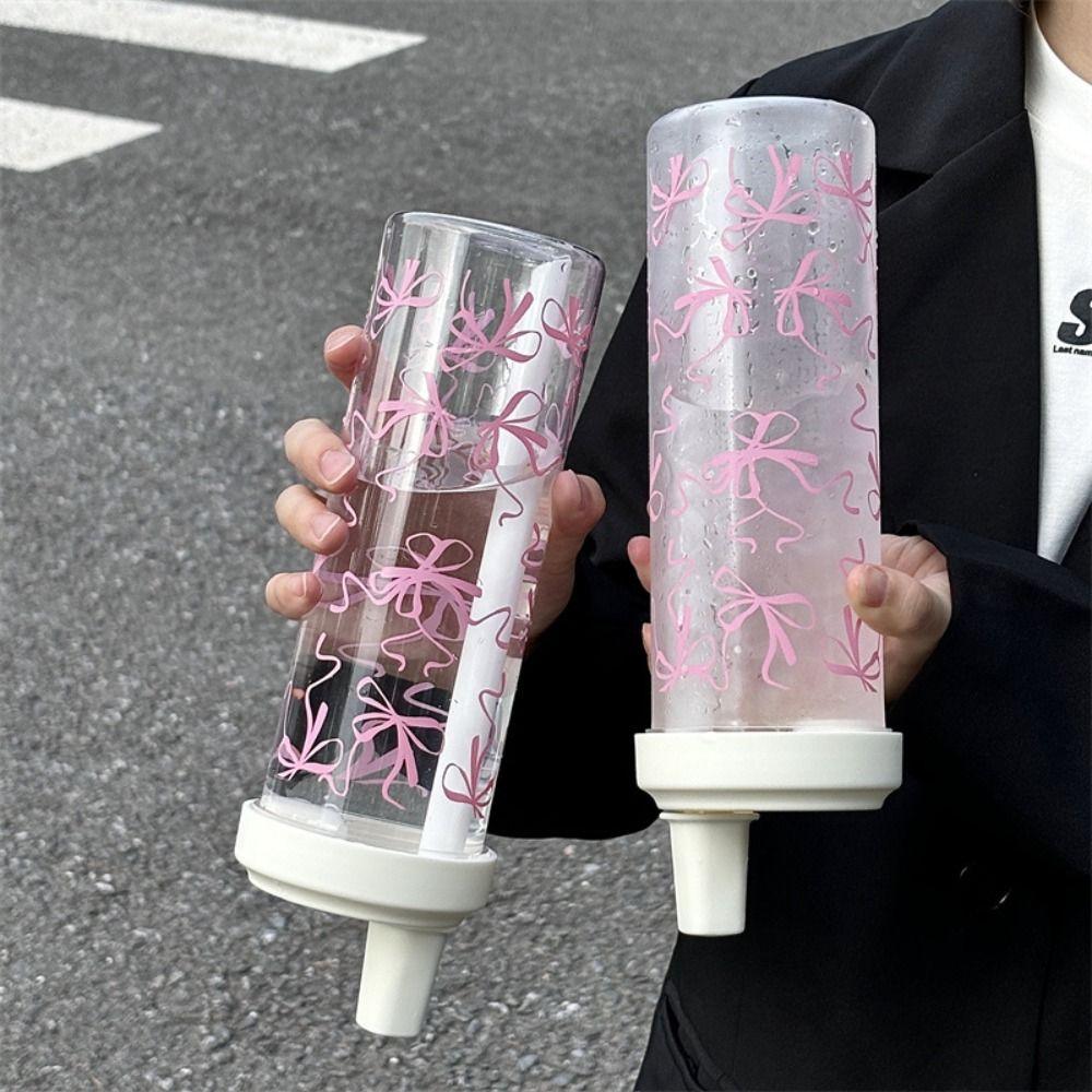 Drinkware 500ml Straw Cup Bowknot Large Capacity Cup With Lid Straw Plastic Water Bottle Bubble Tea Coffee