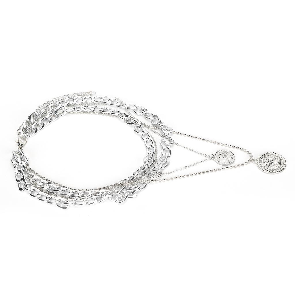 Mehrlagige Schlichte Stilvolle Halskette Damen Retro Münzanhänger Halskette Schmuck Geschenk Silber
