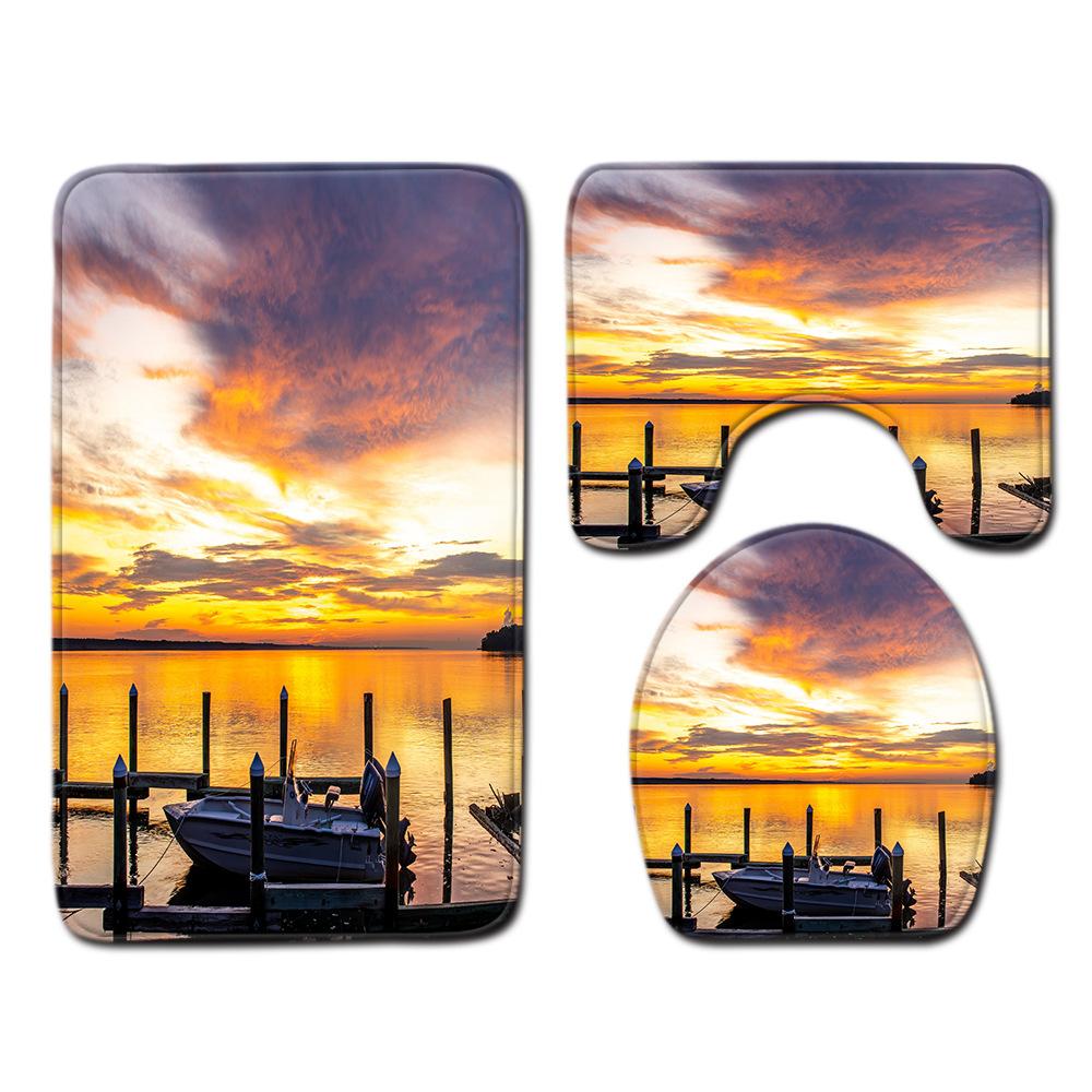 Beach View Bathroom Floor Mat Three-Piece Toilet Carpet Toilet Mat Set Door Mat Bathroom Non-Slip Mat