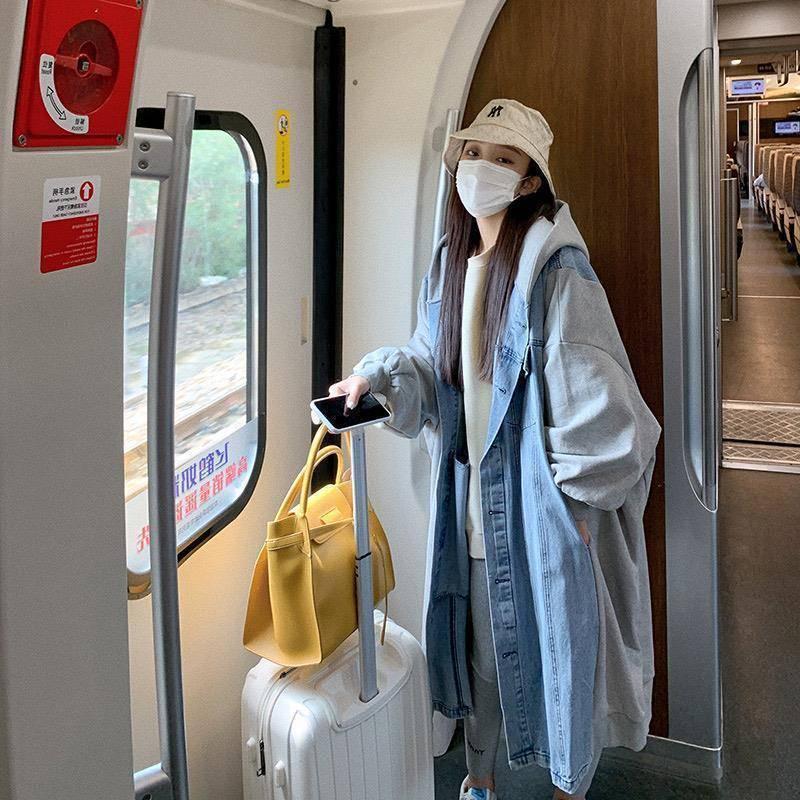 

Джинсовая куртка в стиле пэчворк с капюшоном в корейском стиле - Женский свободный приталенный топ с длинным рукавом L (suggested 67.5-80 kg)