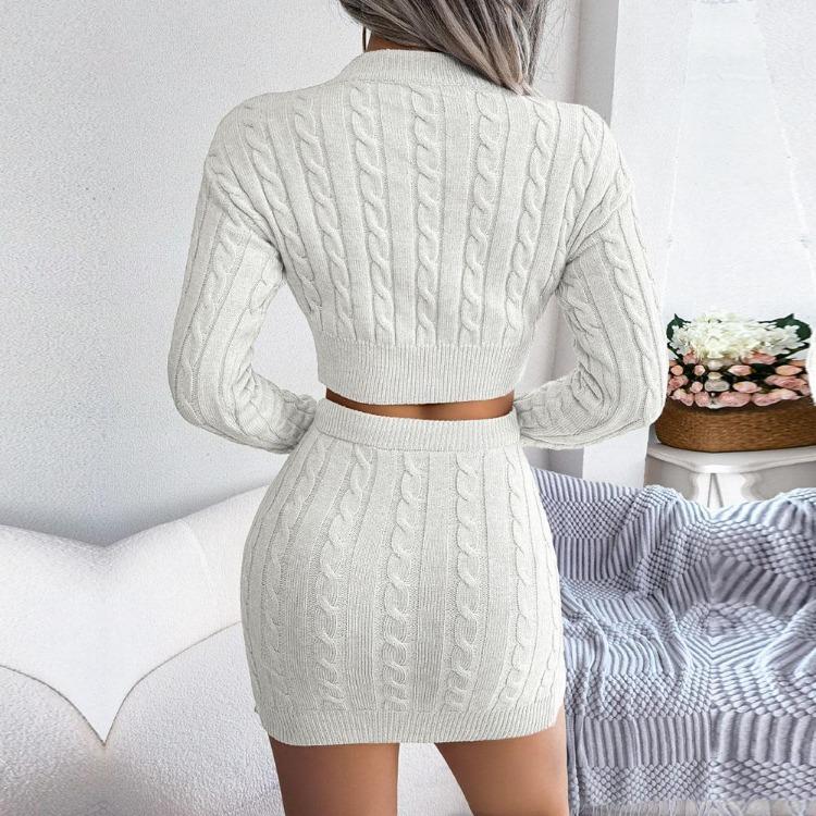 Two Piece Set Women Slim Solid Color Twist Knit Sweater And Hip Skirt Autumn Winter All Match For Ladies Sizes S-L