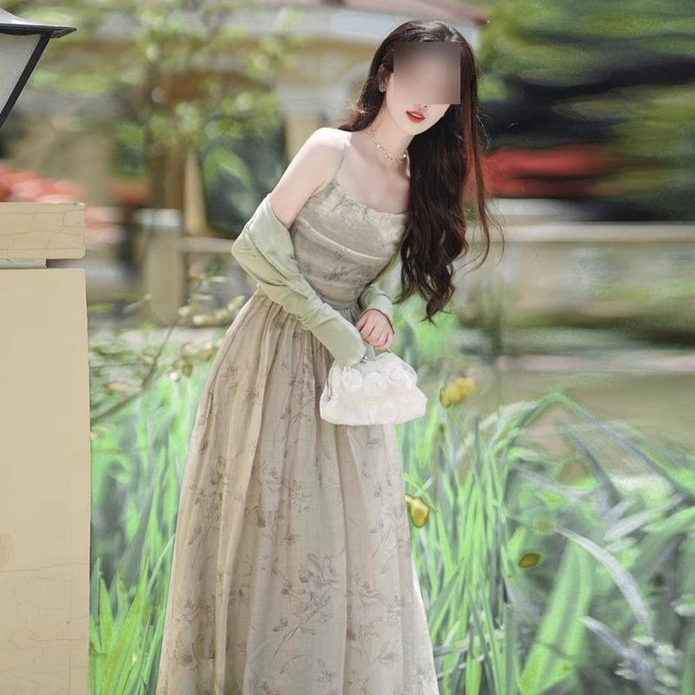 

Платье на тонких бретельках в китайском стиле для приморского отпуска - Женское летнее шикарное облегающее длинное платье M (recommended for 45-50 kg)