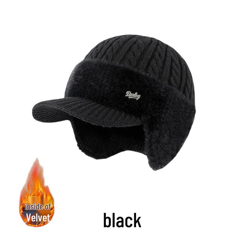 Men's Winter Knit Duckbill Cap: Thick Velvet-Lined, Warm Wool Hat for Cold Weather