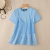ZANZEA Women Casual Round Neck Splice Loose Short Sleeve Blouse