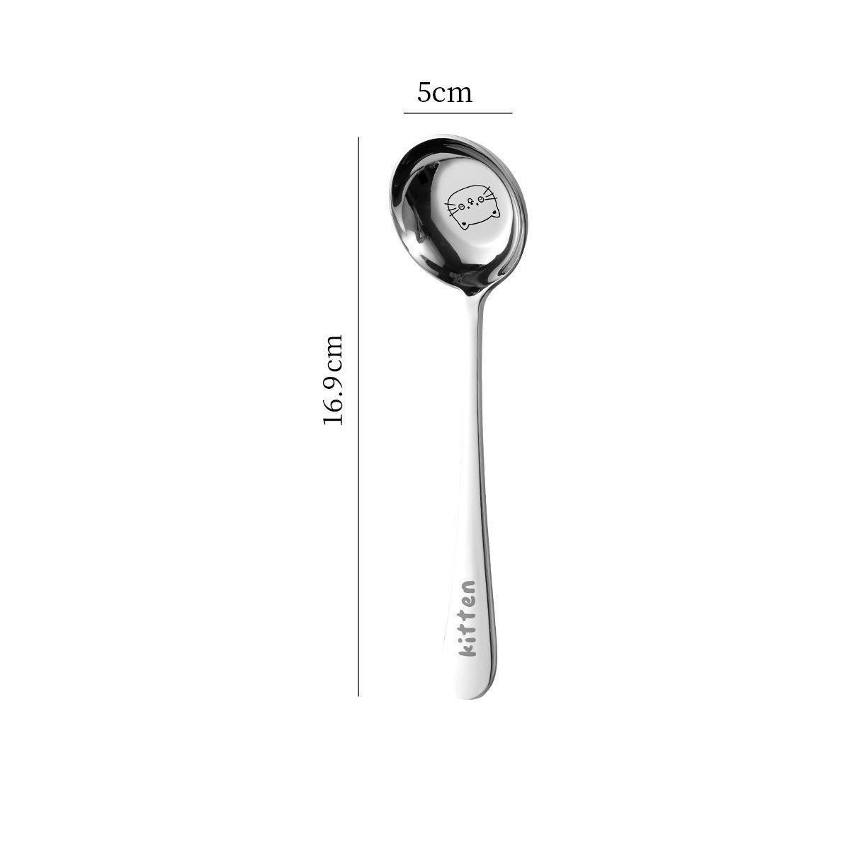 

1PC Round Head Big Soup Spoon Cartoon Stainless Steel Food Grade Spoon Kids Household Flat Bottom Deep Spoon Tableware