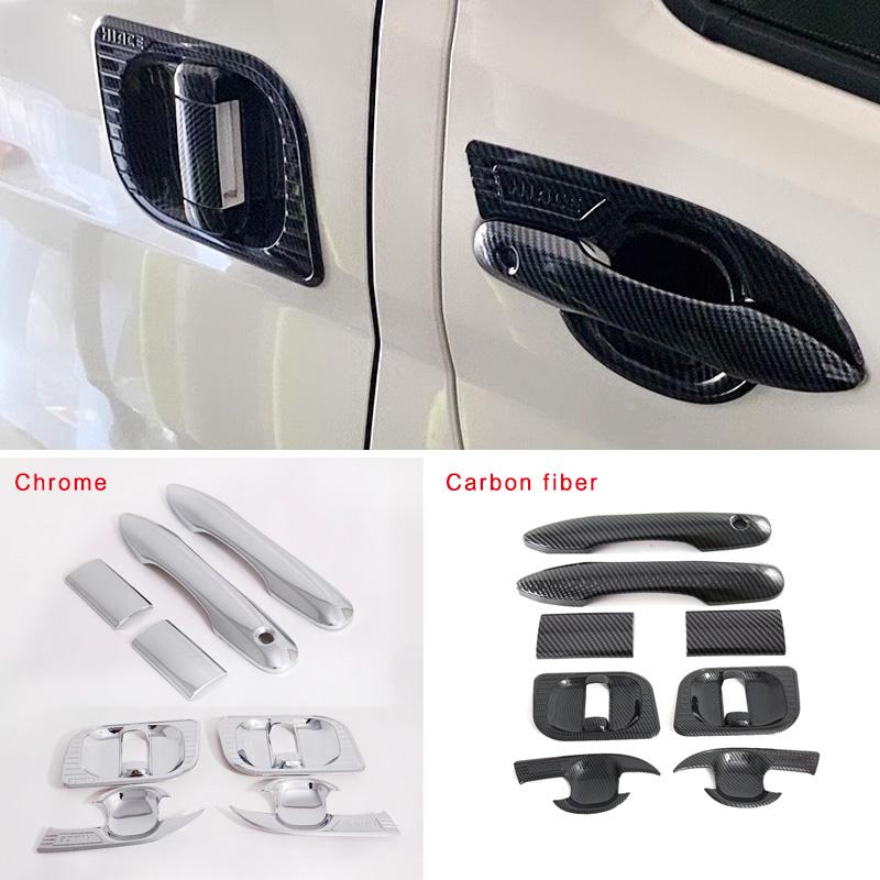 Abs Carbon Fiber Chrome Door Handle Molding Trim Cover For Toyota Hiace 2019-2025 H300 Series