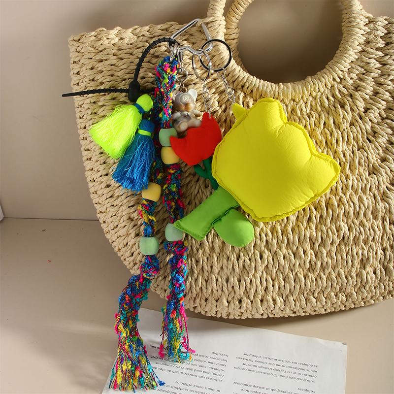 Starfish Bag Pendant Cute Leopard Bear Rainbow Leather Decorative Keychain Fashion Braided Rope Bag Gift All-purpose Accessory