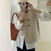 Korean Women Round Neck Waistcoat Cardigan Ladies Solid Color Vest Outwear Autumn Winter Female Irregular Sleeveless Coat