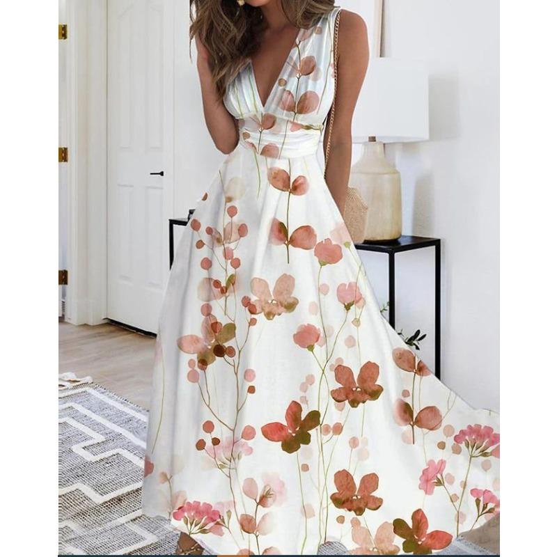 JPNTKY Damen Mode Sommer Frühling Ärmellos V-Ausschnitt Freizeitkleider