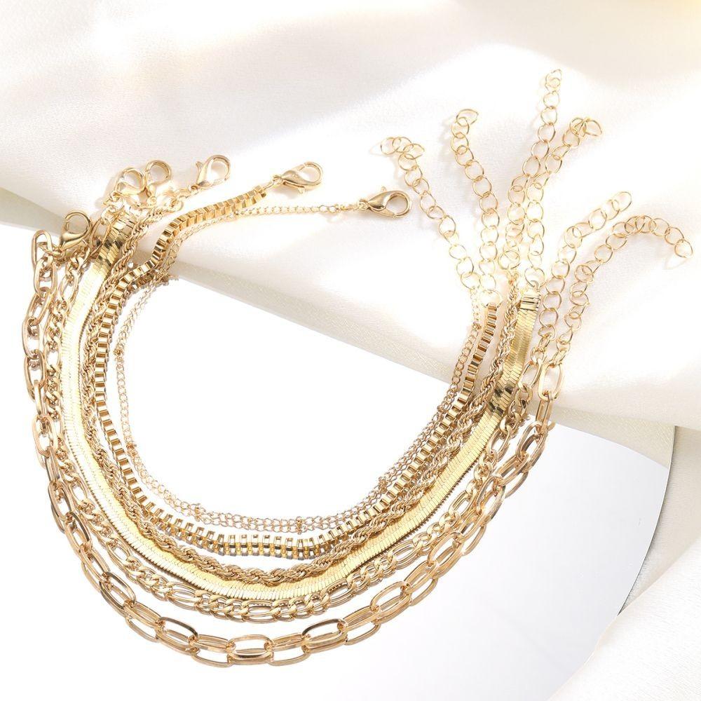 

IF ME 6 шт./компл., набор золотых браслетов на цепочке, простые браслеты из змеиной кости для женщин, ювелирные аксессуары