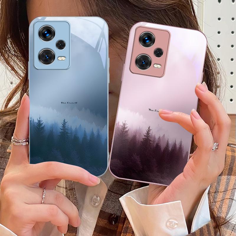 Misty Forest Black Für Xiaomi 14 Ultra 13 Lite Redmi Note 13 11 Pro 12 Plus Poco X6 3 Pro F4 6 GT Gehärtetes Glas Handyhülle