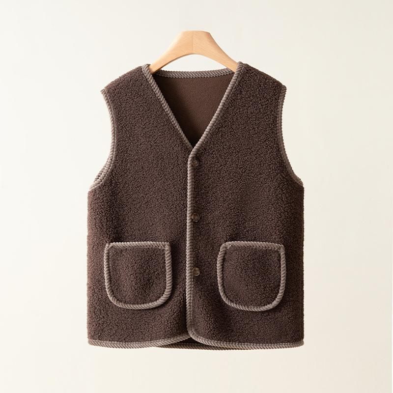 

Жилет из овечьей шерсти Жилет Женский Большого размера Плюс Бархат Верхняя одежда Осенне-зимняя Модный жилет Верхняя одежда XXL темный кофе
