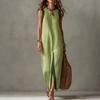 Amazon 2026 cross-border European and American summer new women's casual temperament sleeveless contrasting color split linen dress