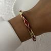Boho Ethnic Style Multicolor Enamel Flower Zircon Bracelet For Women Gold Color Luxury Leaf Metal Texture Bangle Party Jewelry