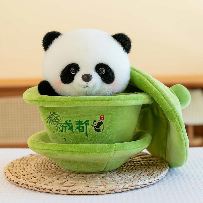 New Cover Bowl Tea Panda Doll Tea Cup Plush Toy Authentic Doll Sichuan Chengdu Souvenir Children's Gift