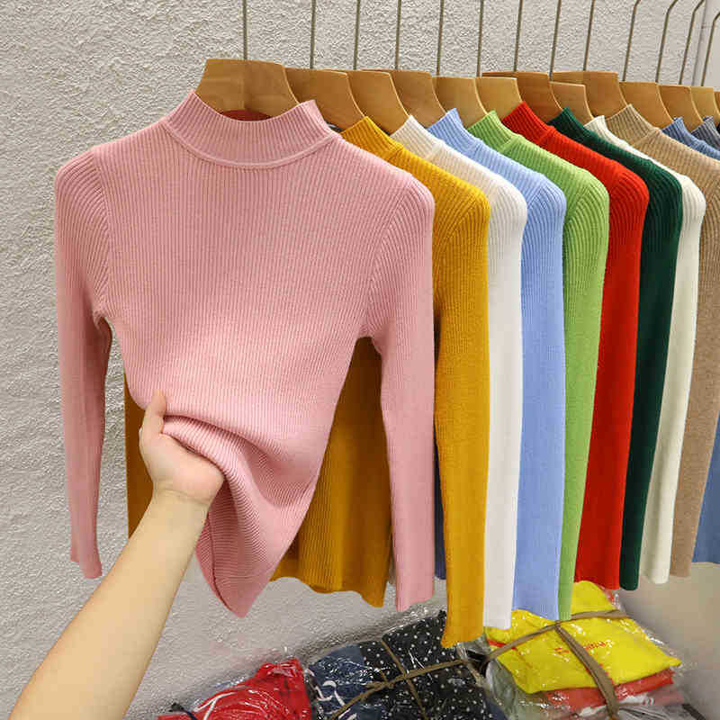 Semi-turtleneck sweater women's bottoming shirt autumn and winter new thin knitted sweater tight inner top women