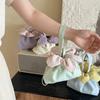 Polyester Polka Dot Tote Bag Bow Printed Storage Bag Vintage Flower Drawstring Handbag  Daily Use