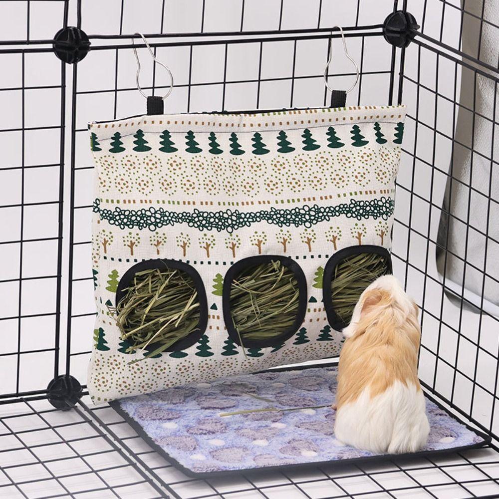 Large Capacity Hanging Hay Feeder Hook-Secured Small Pet Feeding Bag Rabbit Hay Bag  Pet Supply