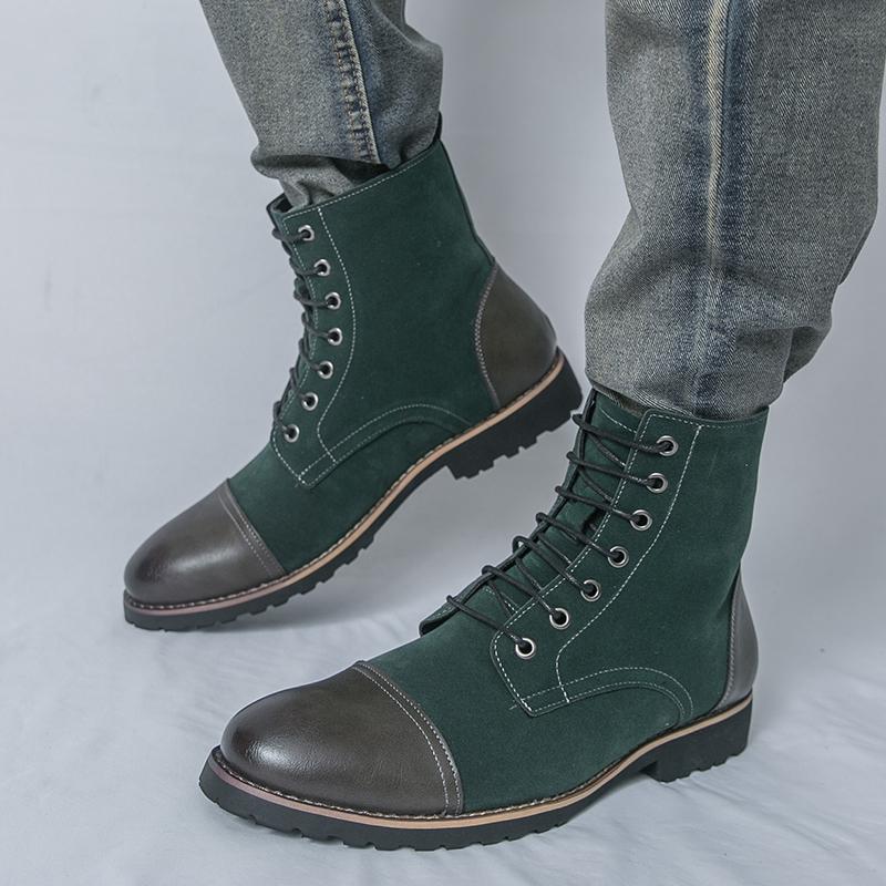 Men Motorcycle Casual Black Outdoor Retro Green Hiking Shoes High Boots Street Style Cool Boots Large Size