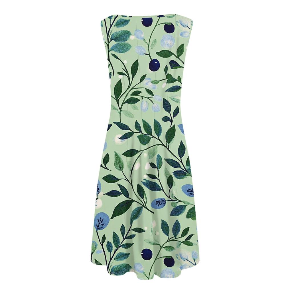 Women's Casual Fashion Floral Print Round Neck Sleeveless Midi Dress