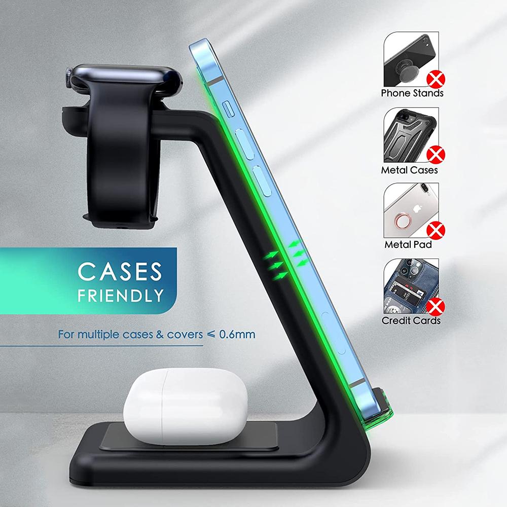 Qi 3 In 1 Ladegerät Ständer Für Apple Watch/Airpods Pro Schnelle Drahtlose Ladeständer Für Iphone 14 Pro Max/13/12/8 Ladegeräte