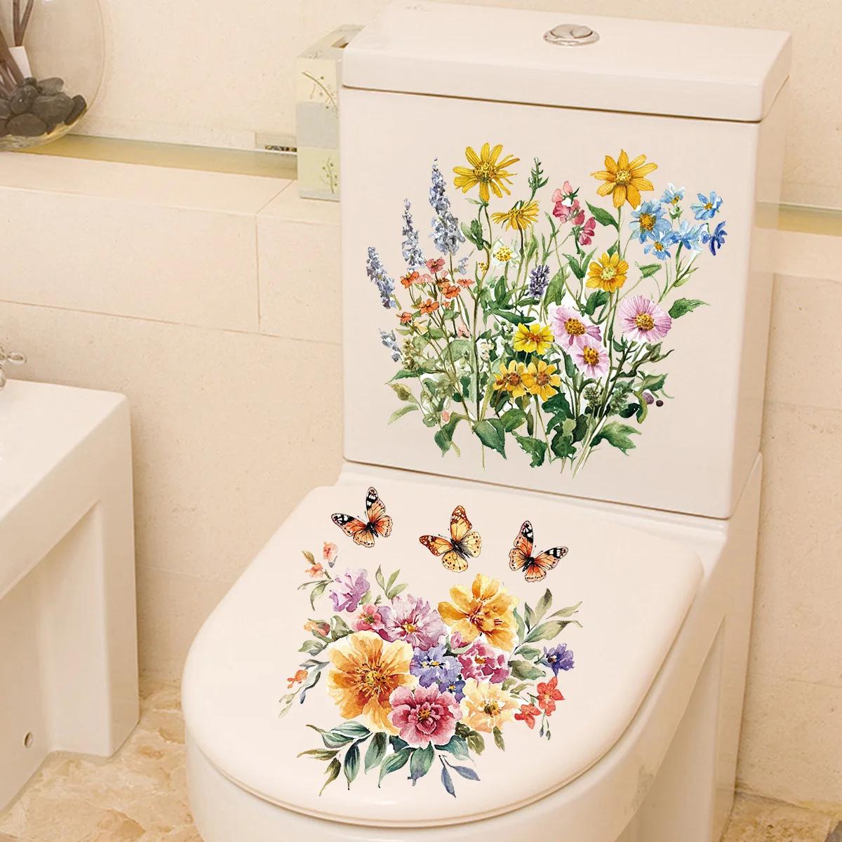 

2Pcs Flower Butterfly Toilet Seat Sticker Self-adhesive Toilet Cover Sticker Diy Detachable Sticker for Bathroom Home Decoration 30x30cm 2pc
