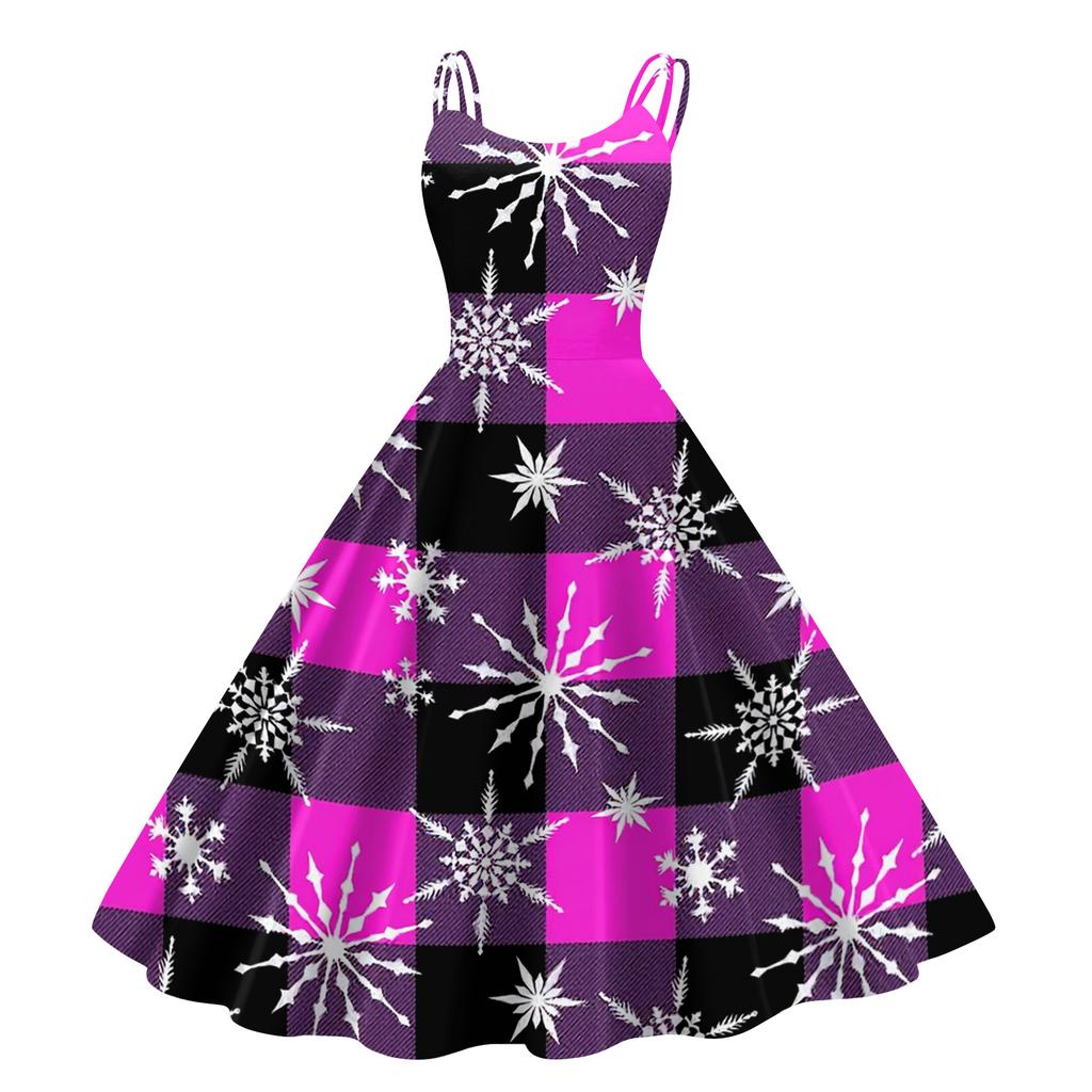 Children's Fashion Casual Christmas Print Sexy Off-the-shoulder Punk Retro Dress