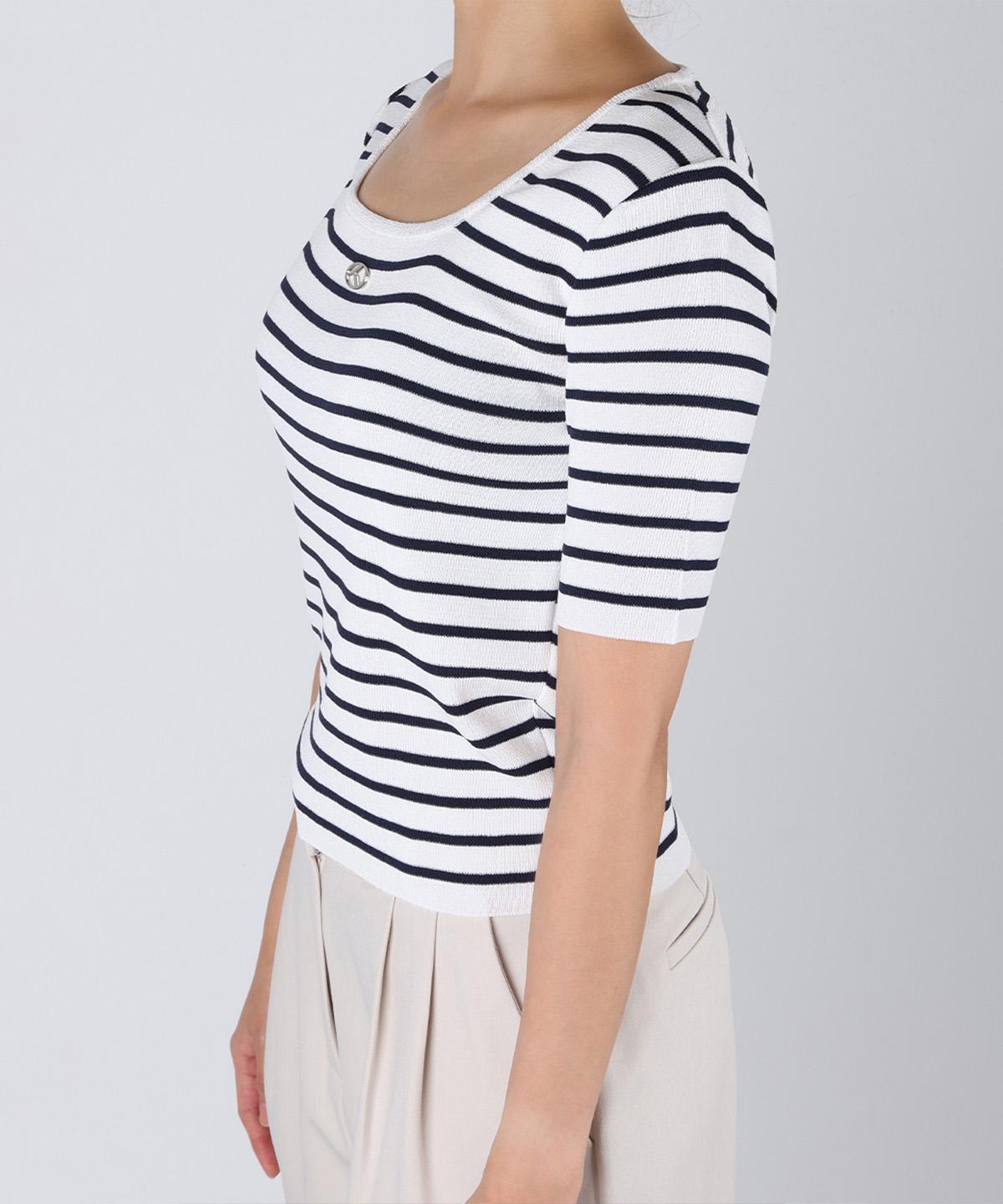 Poder Fit Logo Stripe Short Sleeve Knit_White Free (Ft40)
