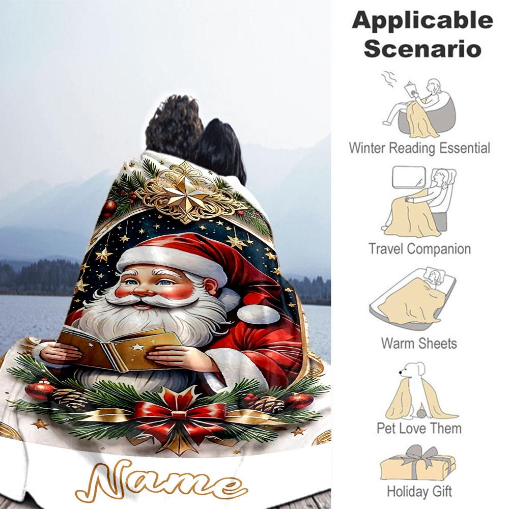 Santa Claus Personalized Name Blanket Lightweight Customizable Blanket Comfortable Great for Living Room Office Home Decor Nap All-Season Use