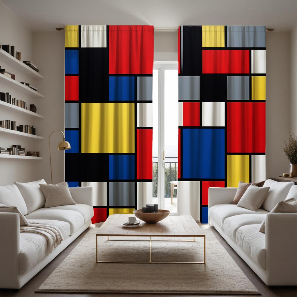 2 kusy HD digitální barevný systém Patchwork Geometrické závěsy Styl bytové dekorace Zdobení obývacího pokoje Ložnice Řasící páska Curta