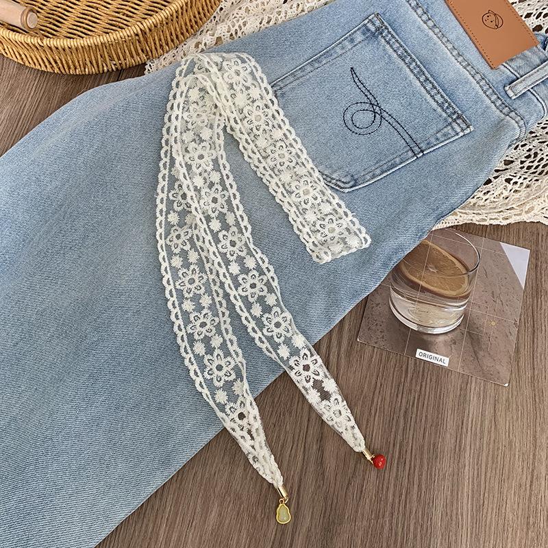 Lace silk scarf, long strip, high-end bow, small pendant, scarf, headscarf, headband, decorative scarf, waist belt can be tied.