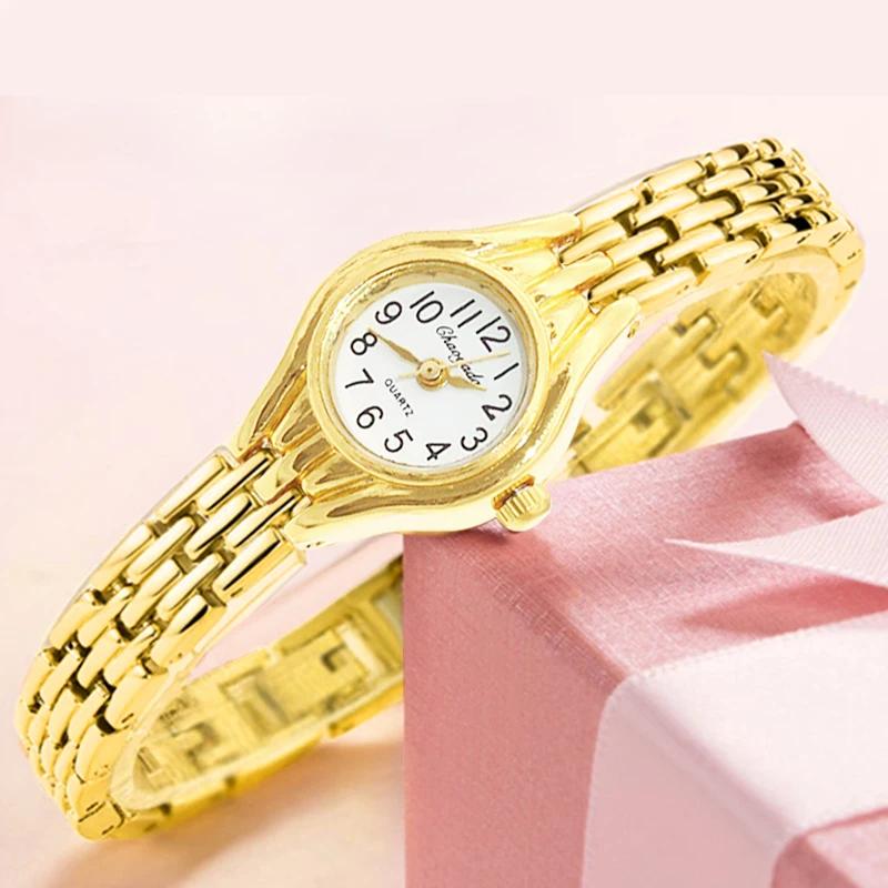 Ladies Gold Plated Watch Women Bracelet Quart Wristwatch Girl Analog Feminino Relojes Hour Watches Saati Clock