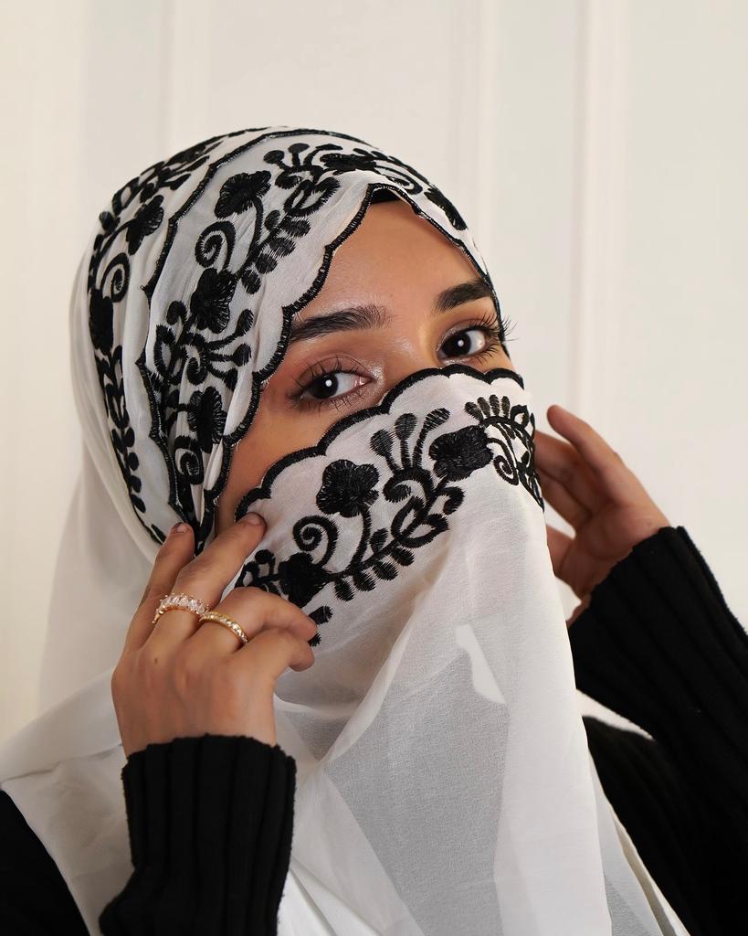 Embroidery Lace Chiffon Hijabs For Women Vine Heavy Pearl Industry Edge Long Scarf Light Scarf Headscarf Shawl Turban Ramadan