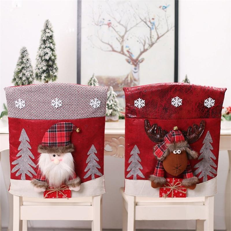 Christmas Themed Santa and Snowmans Chair Slipcovers Nonwoven Materials Quick Setups Holiday Decoration