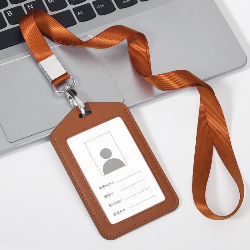 Genuine Leather ID Card Holder & Lanyard for Employee Badges & Exhibition Passes