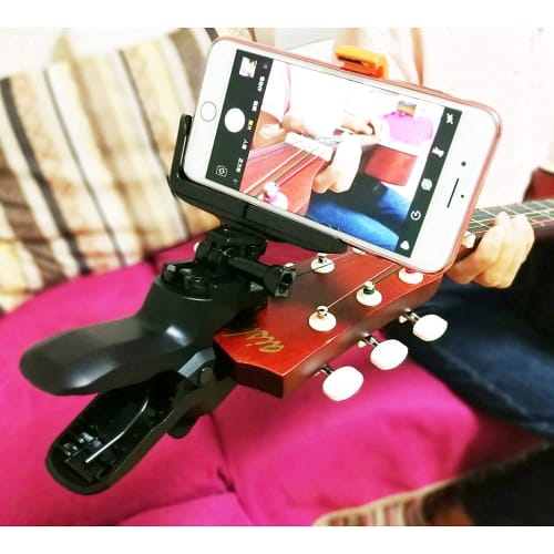 Multi-purpose - Guitar/Ukulele Phone Holder/Guitar Earphone/Cell Phone Clamp Phone Holder for Smartphones and Action Cameras