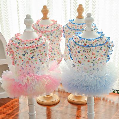 Summer New Cat Dog Print Loungewear Summer Ice Silk Cotton Skirt Teddy Bear Pet Clothes