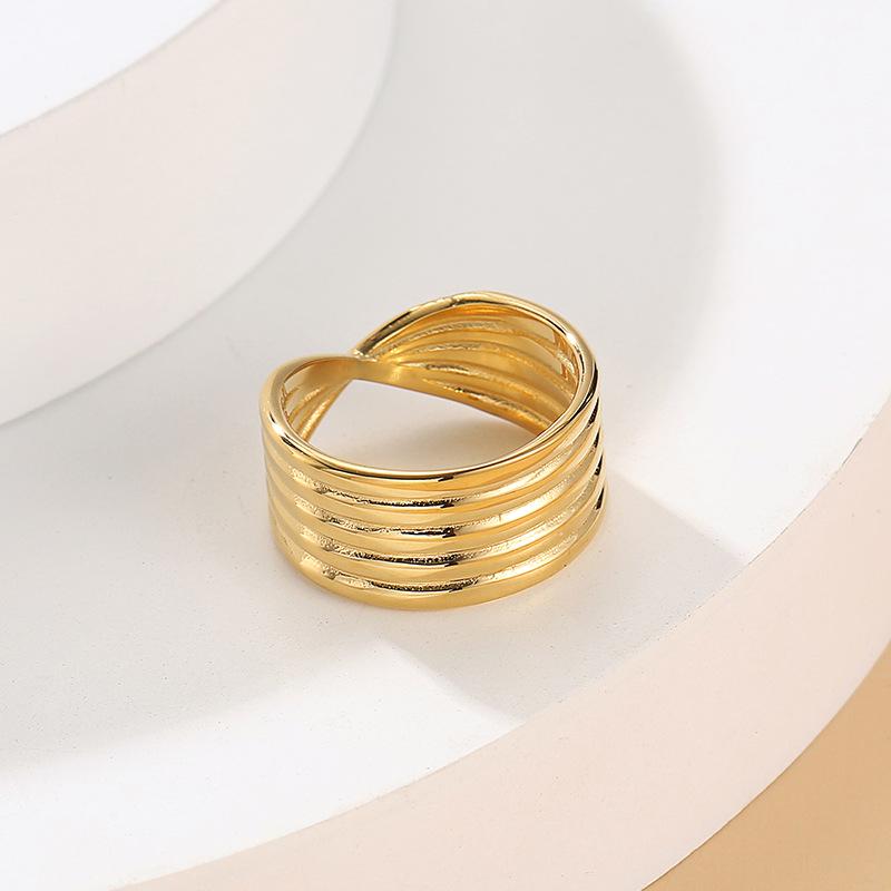 

INS French Punk Striped Stainless Steel Ring: Retro Niche Fashion Size 7 золотой
