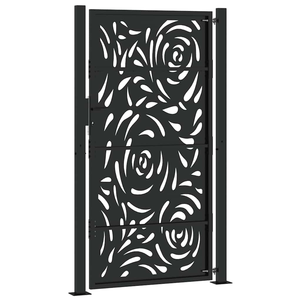 Black Garden Gate 105X180 Cm Steel Flame Pattern