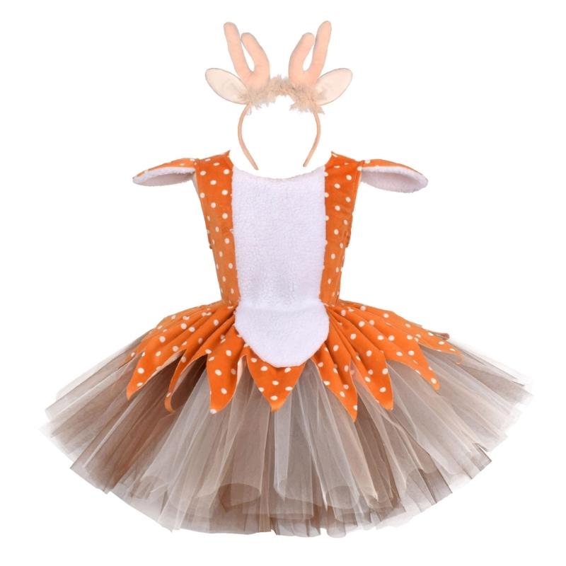 

Kid Christmas Elk Dress Costume Halloween Deer Costume with Dress Headband for Girl Christmas Birthday Halloween Cosplay 4T