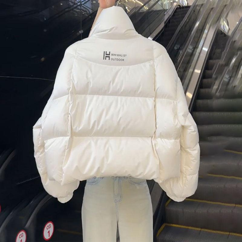 Winter Women's Coat Female Short Korean Style Design Loose Stand-Up Collar Long Sleeves Thick Warm Cotton-Padded Jacket Women