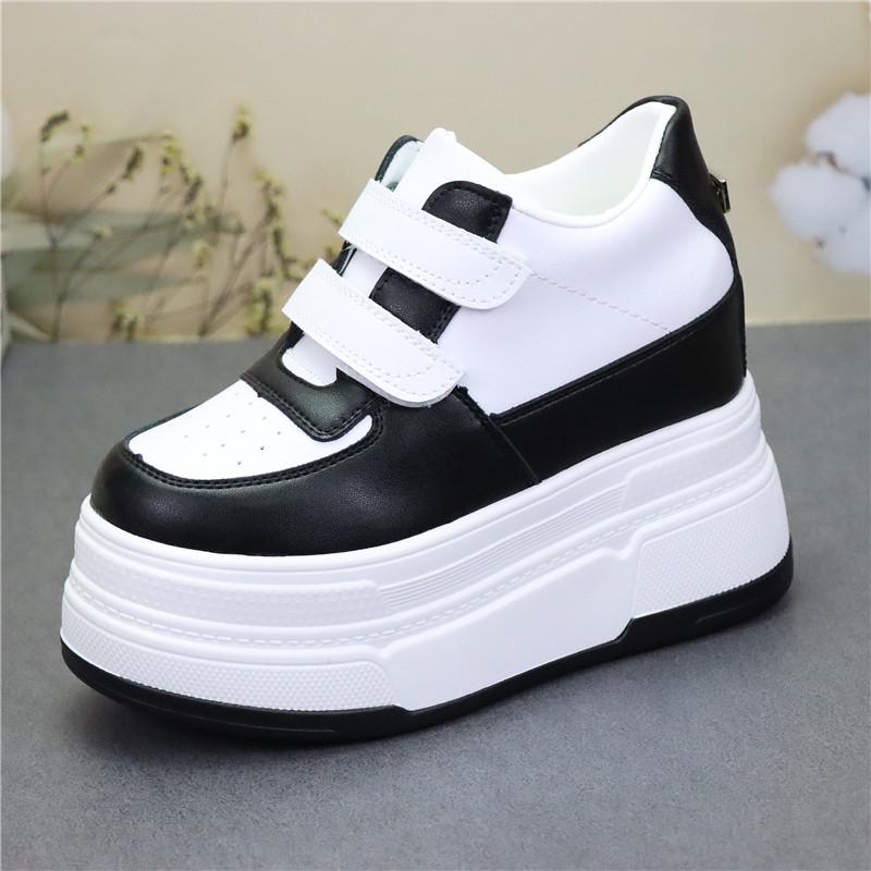 Fashion 12CM Genuine Leather Boots Spring Platform Wedge Loafer Fashion Chunky Sneaker Vulcanize Women Moccasins Autumn Flat Shoes