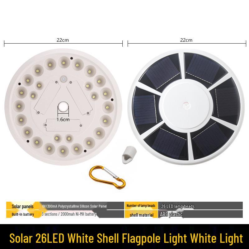 Waterproof Solar LED Flagpole Light - 26 Beads, Ideal for Outdoor, Camping, Courtyard, and Tent Illumination